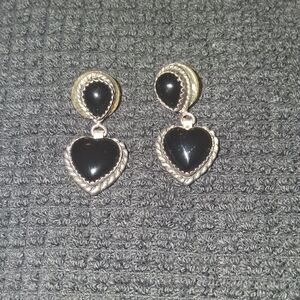Sterling Silver/Onyx Heart Earrings